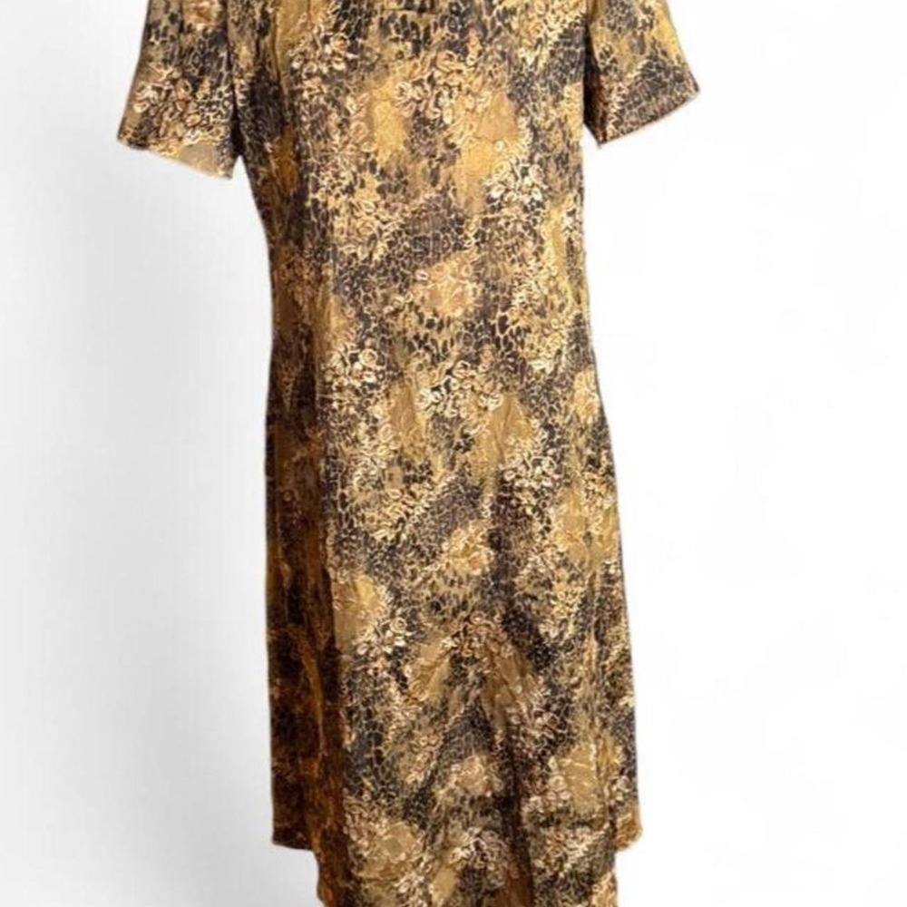Vintage Helene Blake Animal Print Maxi Dress Yellow Brown Asymmetric Hem Size 10